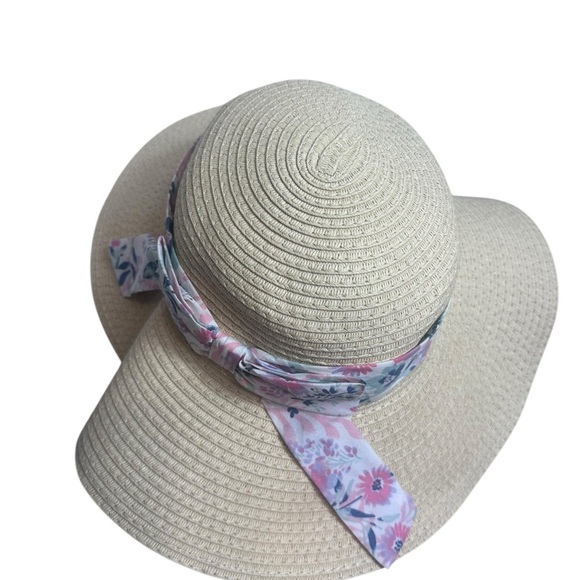 NWT Rachel Zoe straw beach hat with floral band and bow - Picture 5 of 10